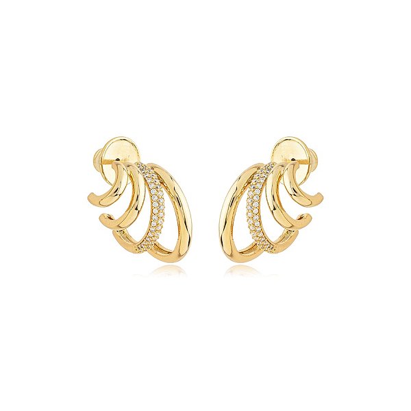 Brinco 4 aros zircônia ouro semijoia BA 5769