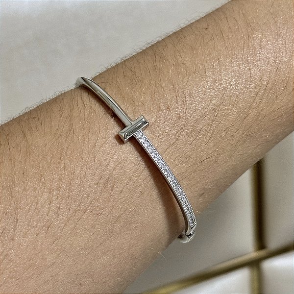 Bracelete zircônia ródio semijoia PU 1084