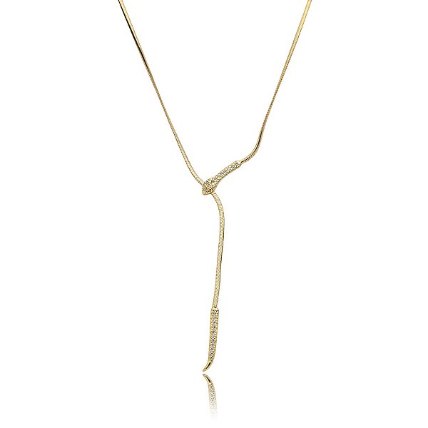 Colar corrente serpente zircônia ouro semijoia