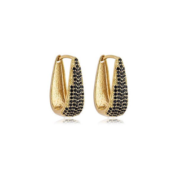 Brinco argolinha zircônia preto ouro semijoia 17694