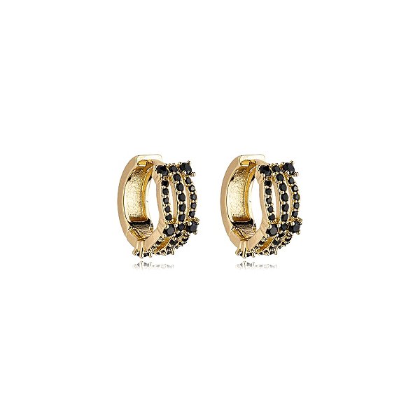 Brinco argolinha zircônia preto ouro semijoia 17534