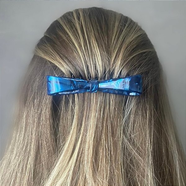 Pente laço acetato azul marmorizado