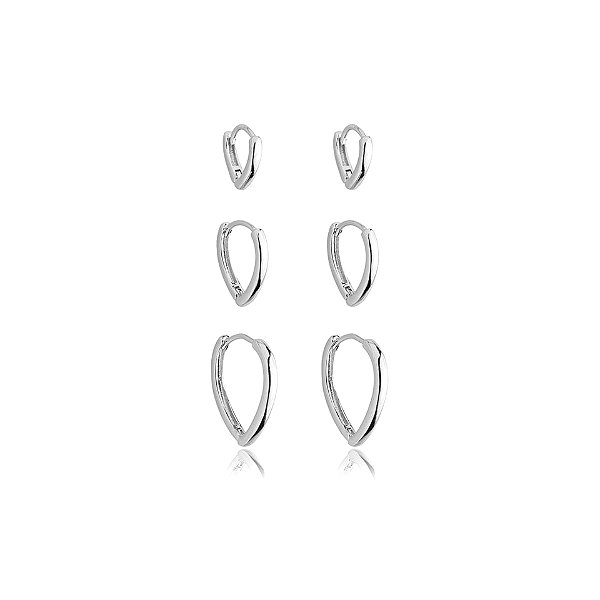 Kit 3 brincos argolinha v ródio semijoia 24k03004