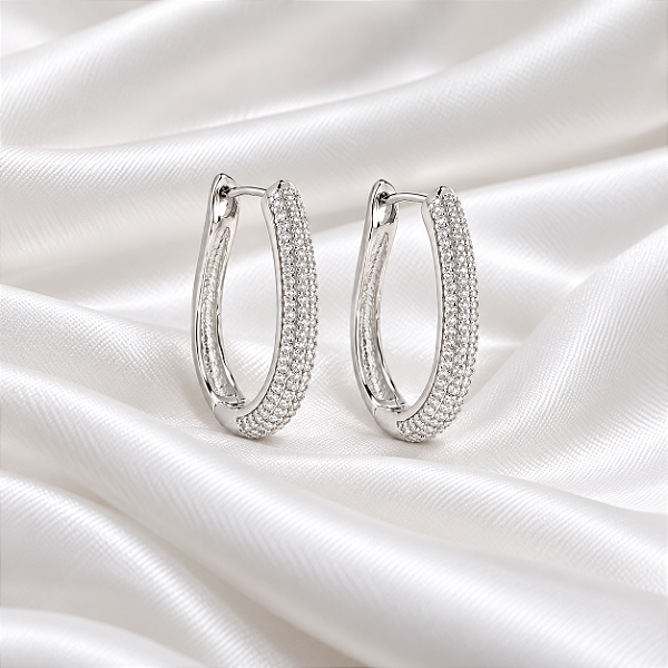 Brinco Argola Oval Zircônia Ródio Semijoia 18k12023