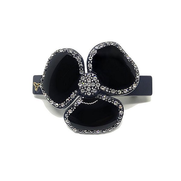 Presilha flor acetato preto com cristais
