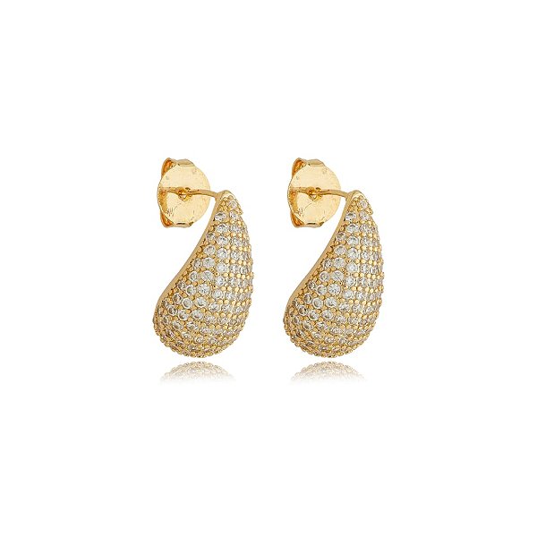 Brinco gota vírgula zircônia g ouro semijoia