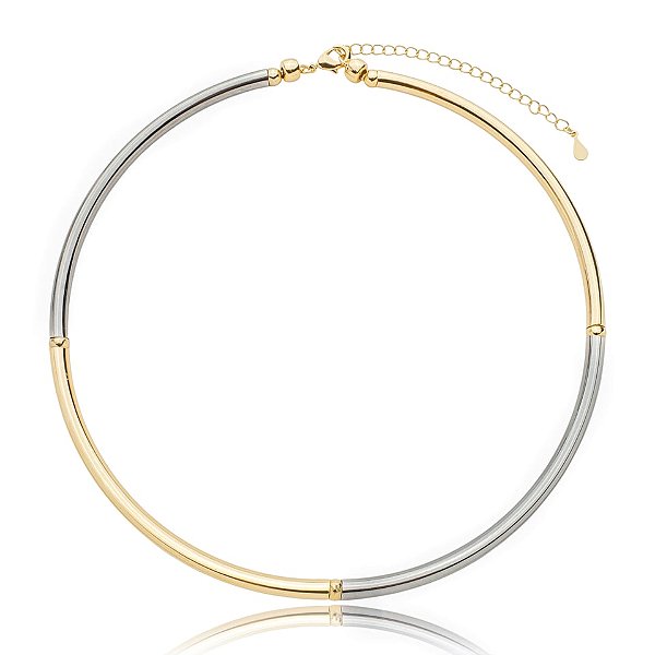 Colar choker tubo ródio e ouro semijoia 7679