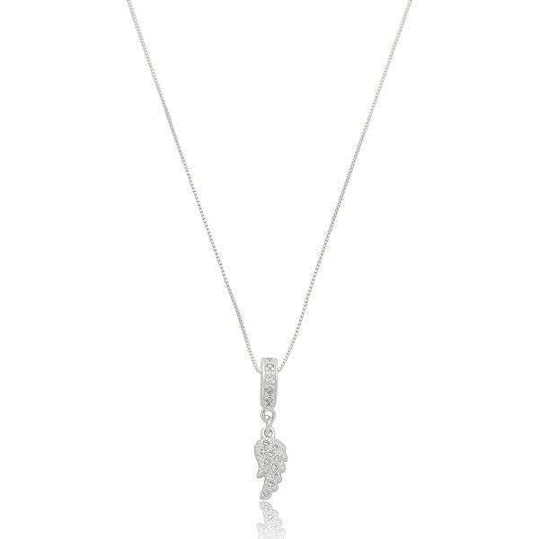 Colar com berloque asa zircônia prata 925