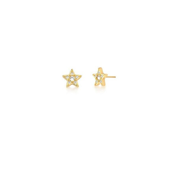 Brinco estrela zircônia ouro semijoia