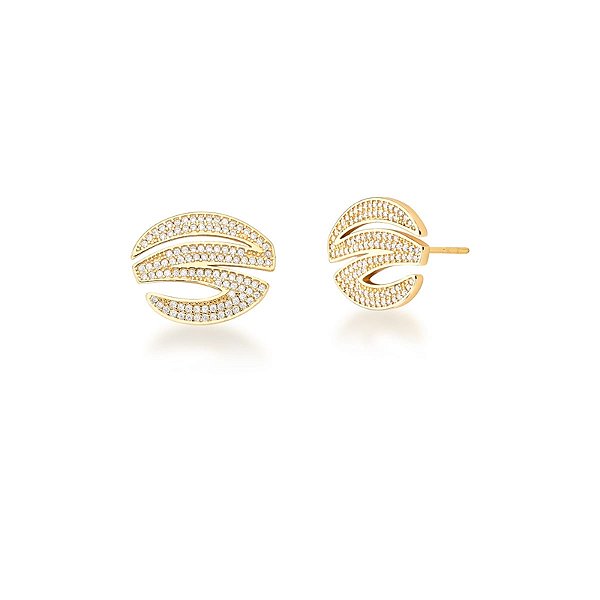 Brinco oval vazado zircônia ouro semijoia
