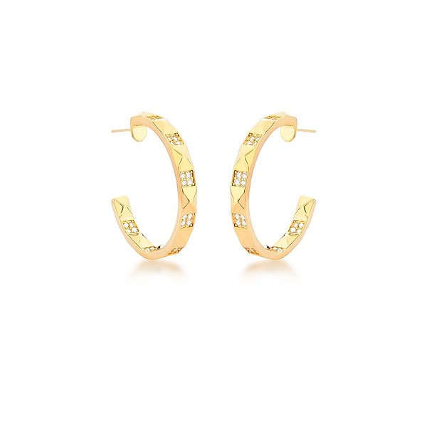 Brinco argola zircônia ouro semijoia