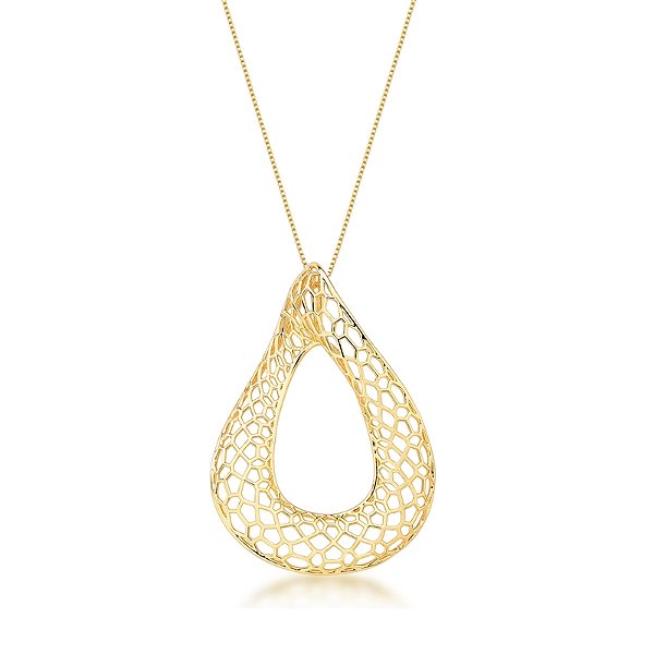 Colar pingente gota vazada ouro semijoia