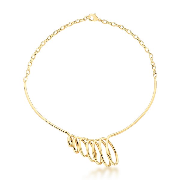 Colar aro choker elos lisos ouro semijoia