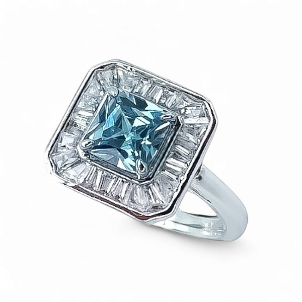 Anel ajustável Elaine Palma quadrado cristal azul zircônia ródio semijoia