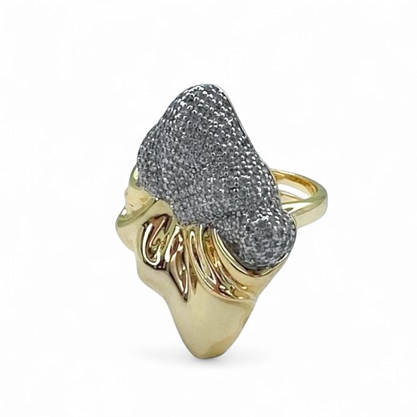 Anel ajustável Elaine Palma flor zircônia ouro semijoia