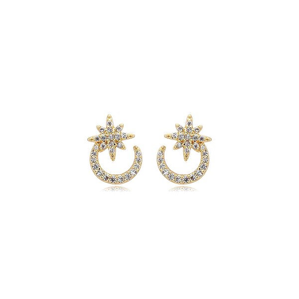 Brinco estrela zircônia ouro semijoia 24k05007