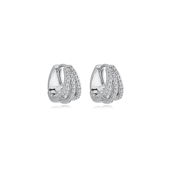 Brinco argolinha aros zircônia ródio semijoia 24k02005