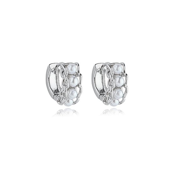 Brinco argolinha pérolas ródio semijoia 24k05022