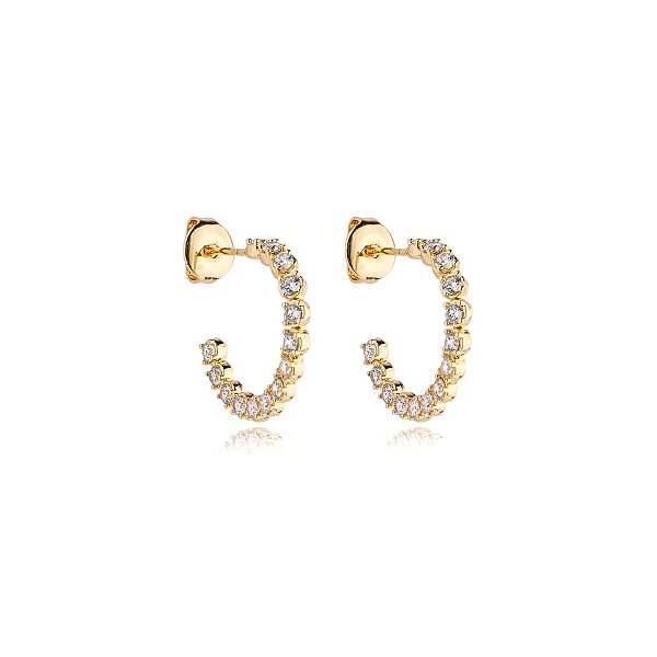 Brinco argolinha zircônia ouro semijoia 24k05039