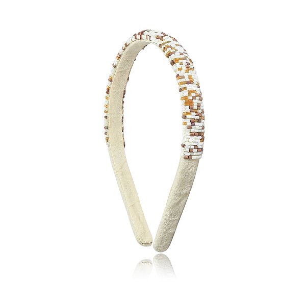 Tiara vidrilho tons marrom com branco