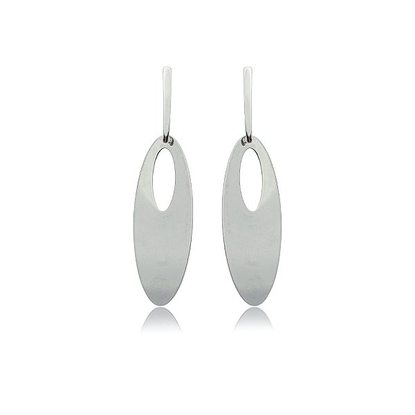 Brinco palito penduricalho oval liso vazado aço inox