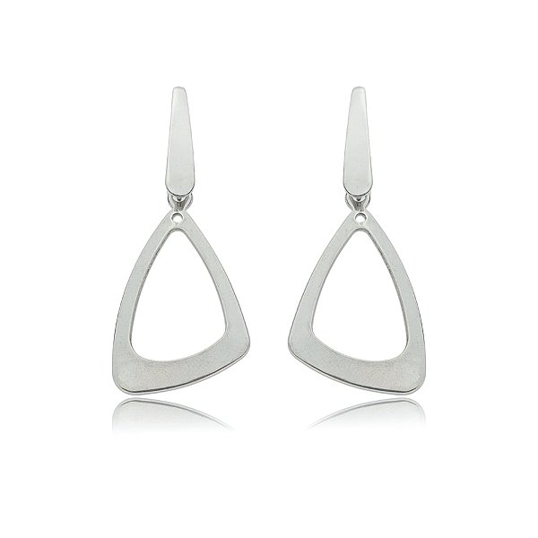 Brinco penduricalho triangular liso vazado aço inox