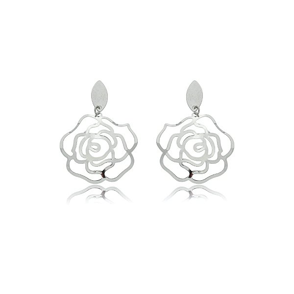 Brinco rosa vazada aço inox