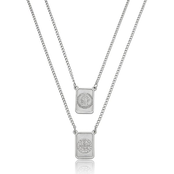 Colar escapulário São Bento aço inox