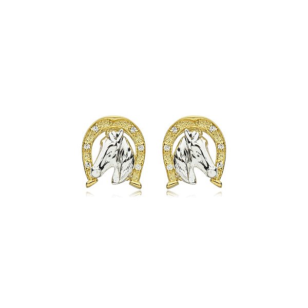 Brinco ferradura cavalo ouro e ródio semijoia