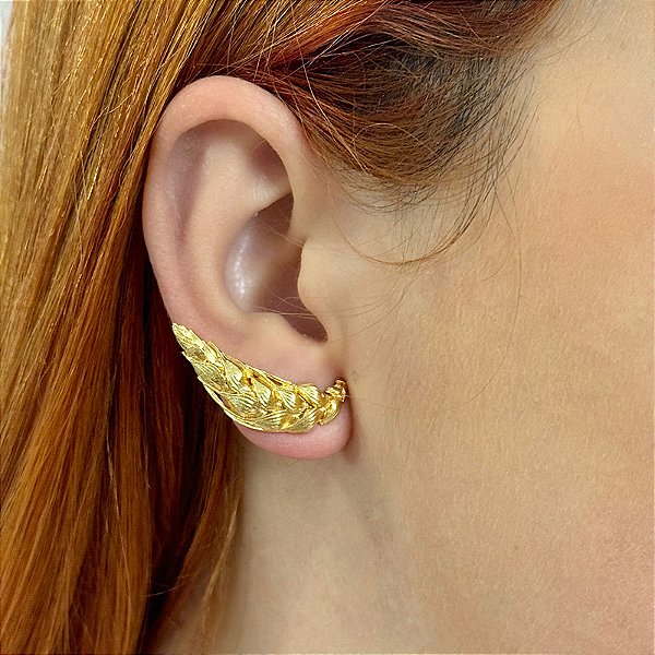 Brinco ear cuff trigo ouro semijoia