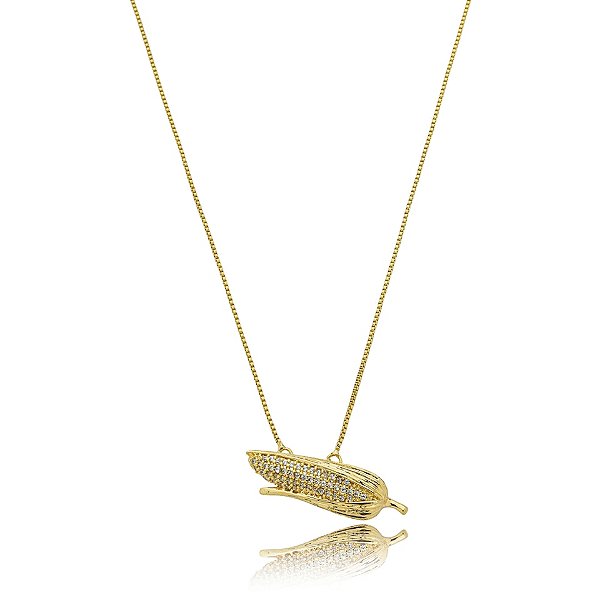 Colar espiga de milho zircônia ouro semijoia