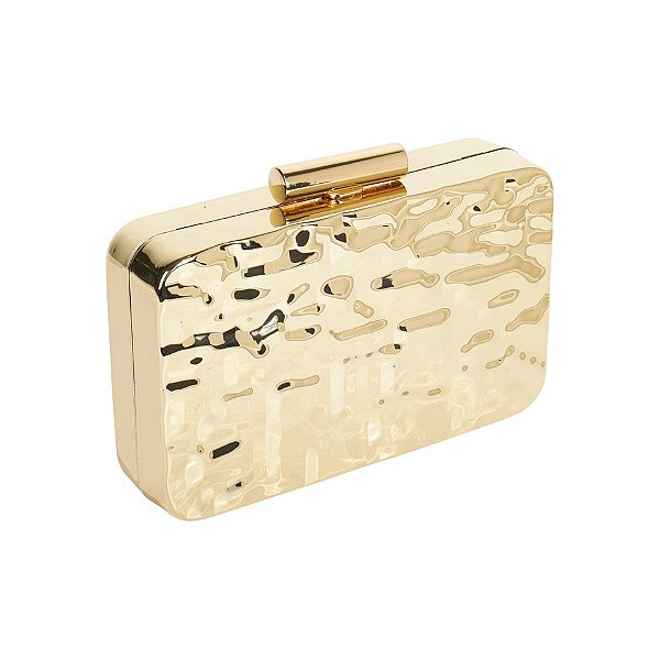 Clutch retangular dourada metálica F-57