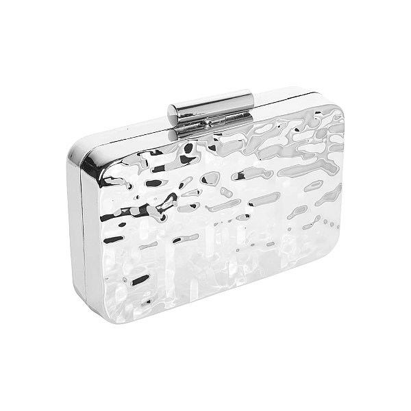 Clutch retangular prata metálica F-57