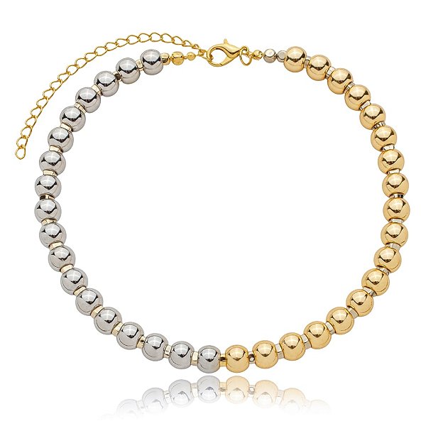 Colar choker esferas ouro e ródio semijoia C966