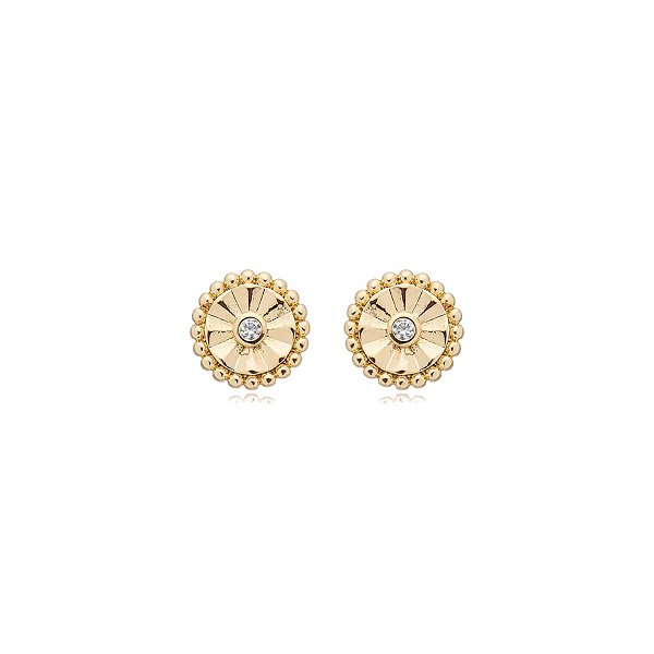 Brinco flor zircônia ouro semijoia 24a01042
