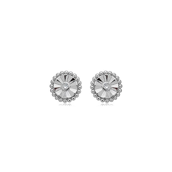 Brinco flor zircônia ródio semijoia 24a01042