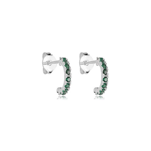 Brinco meia argolinha segundo furo zircônia verde prata 925 4744005
