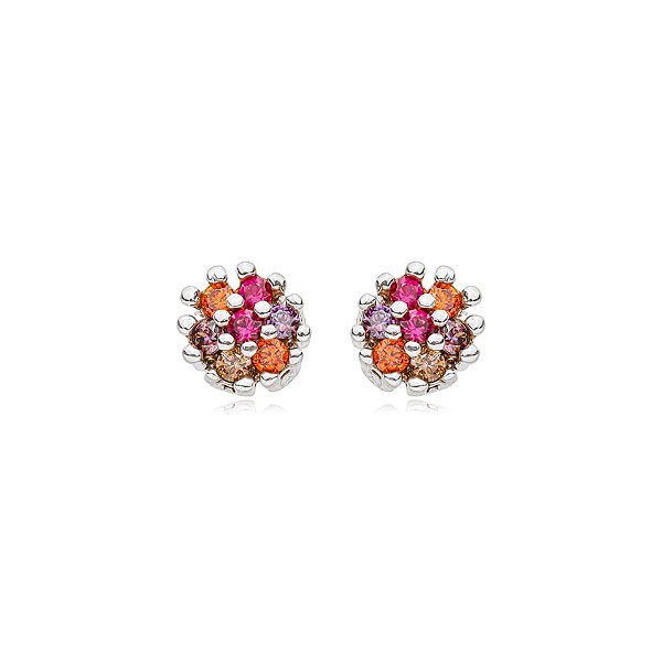 Brinco mini flor zircônia colorida prata 925 4744805