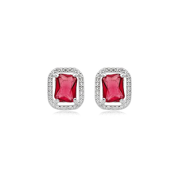 Brinco retangular zircônia cristal pink prata 925 6093305