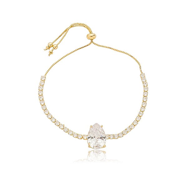 Pulseira gravatinha zircônia gota ouro semijoia 376