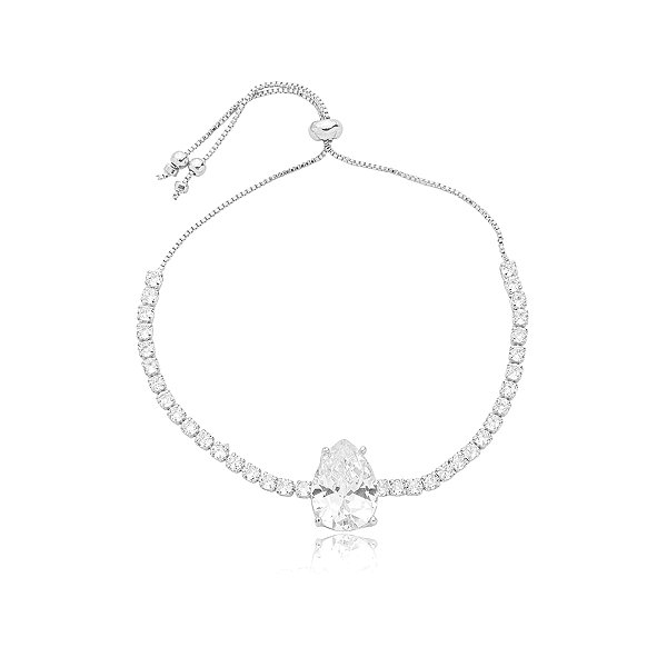 Pulseira gravatinha zircônia gota ródio semijoia 376