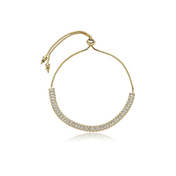 Pulseira gravatinha zircônia baguete ouro semijoia 455