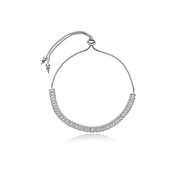 Pulseira gravatinha zircônia baguete ródio semijoia 455