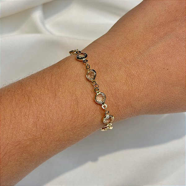 Pulseira gravatinha cristais ouro semijoia 507