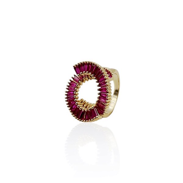 Anel círculo zircônia pink ouro semijoia JZ-240222