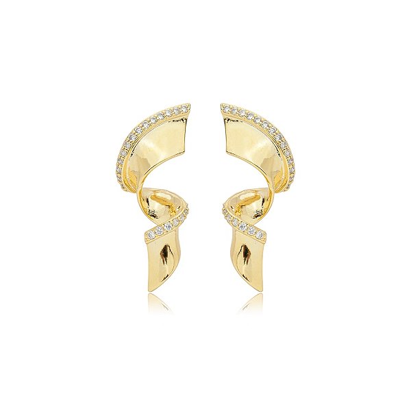 Brinco espiral zircônia ouro semijoia