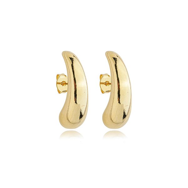 Brinco ear hook metal liso ouro semijoia