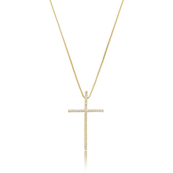 Colar crucifixo zircônia ouro semijoia