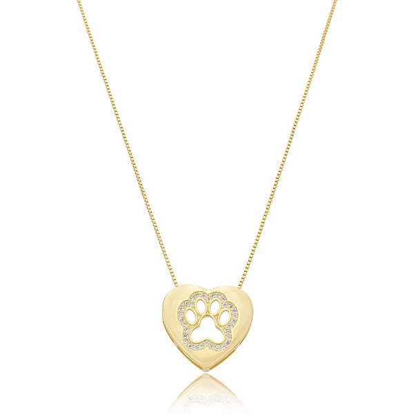 Colar pet patinha zircônia ouro semijoia