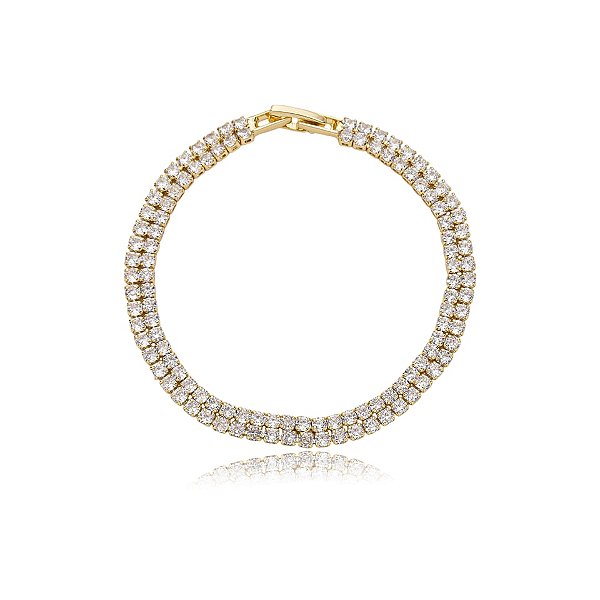 Pulseira dupla zircônia ouro semijoia 2738